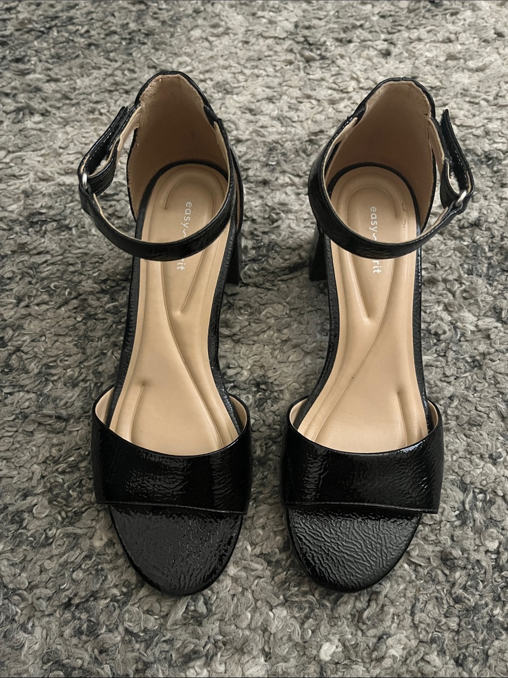 Easy Spirit Black Patent Ankle-Strap Block Heels